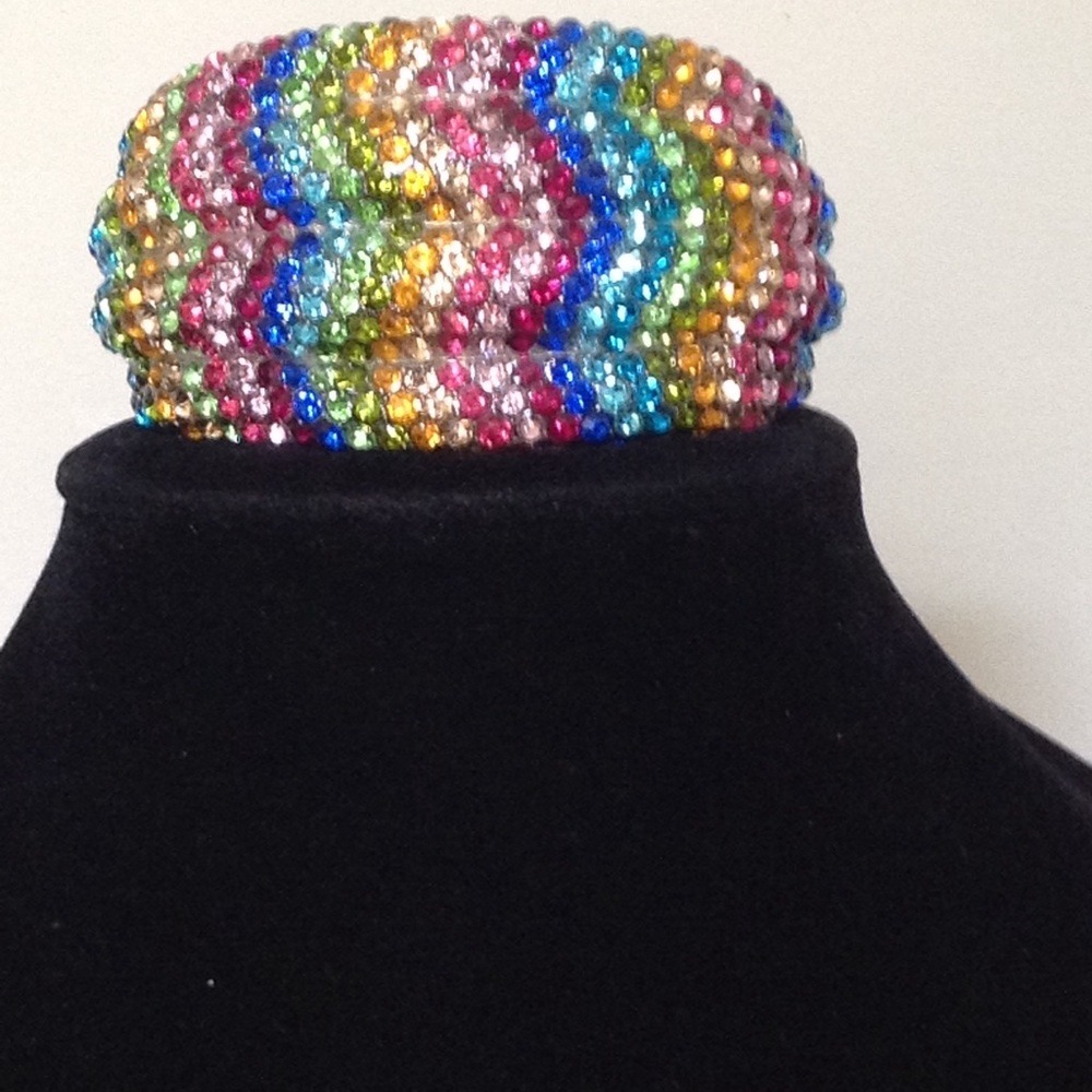 Multicolored rhinestone bracelet and matching ring